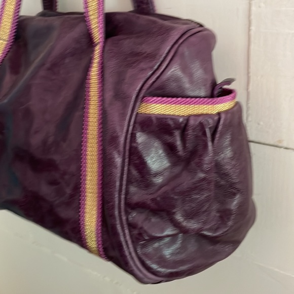 Brontibay Paris Purple Leather and Gold Bowling Handbag - Picture 4 of 13